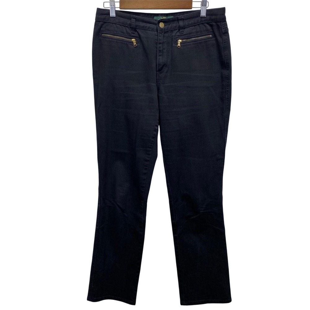 Lauren Jeans Co Ralph Lauren Black Zip Pocket Straight Leg Women 8 Jeans VTG 90s